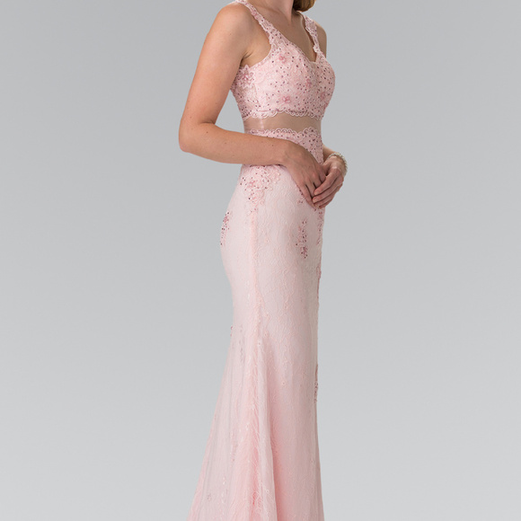 Two-Piece V-Neck Embroidered Long Dress GL2240 - Picture 2 of 4